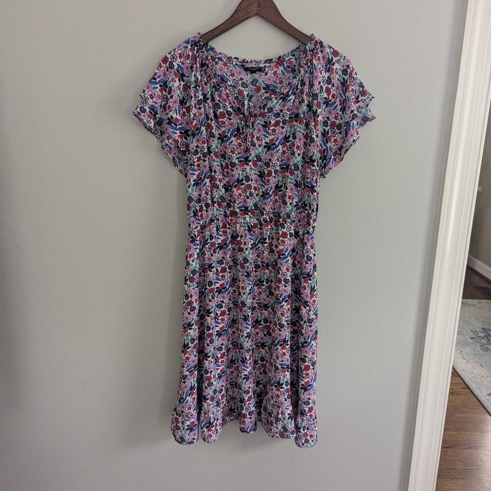 Women's Talbots 14 Petite Paradise Floral Popover Purple Pink White - Picture 2 of 6